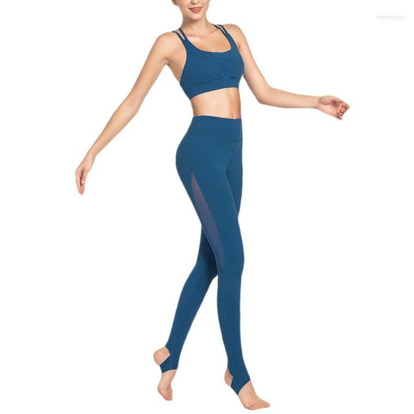 Active Sets Damen Yoga-Anzüge, Sport-BH und Leggings mit Steg, 2-teiliges Set