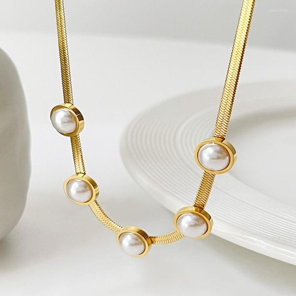 Catene in acciaio inossidabile 316L leggero di lusso design di nicchia perle d'imitazione opale collana da donna moda gioielli squisiti SAN1273