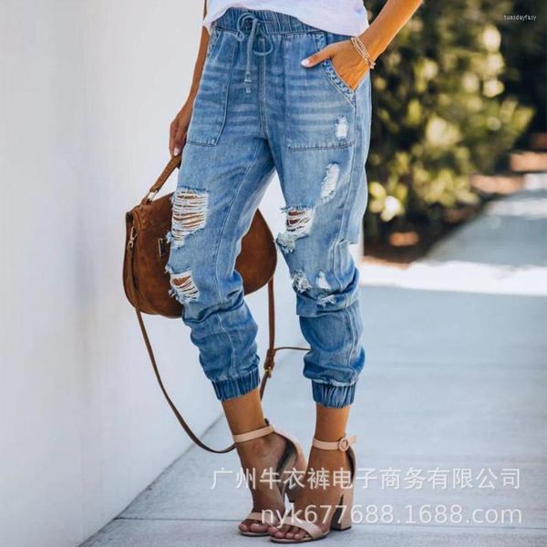 Jeans femininos Donsignet Fashion Fall Fall Casual High Street Mid-Rise Solid Color Lavado de perna reta