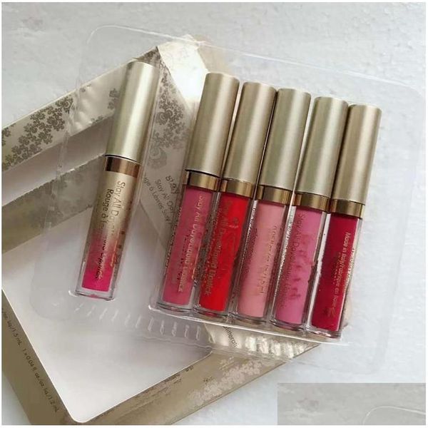 Lip Gloss Stay All Day Sparkle Night Rossetto liquido e top coat glitterato 6 pezzi / set Consegna a goccia Salute Bellezza Trucco Labbra Dhyvq