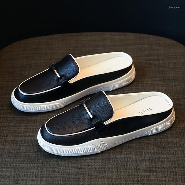 Slippers Gesloten Teen Half Voor Vrouwen 2023 Modieuze Zomer Outdoor Alle Bijpassende Slip-On Luie Sandaal Zonder Hak witte Schoenen