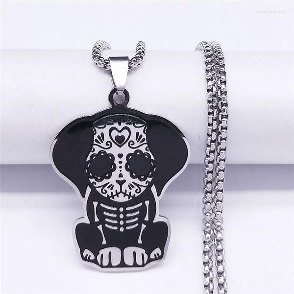 Anhänger Halsketten 2023 Mexikanische Skelett Hund Edelstahl Kette Für Frauen/Männer Silber Farbe Große Halskette Schmuck Calavera N3634S07