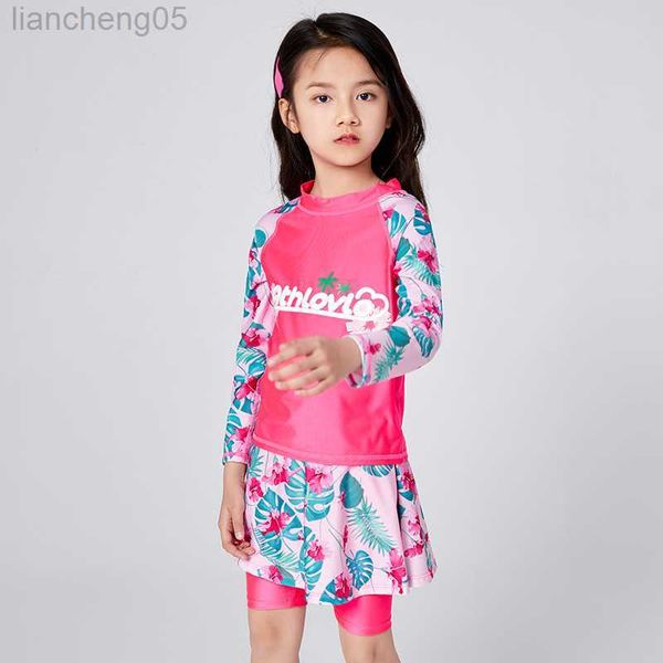 Pieces 2020 Crianças Prind Floral Print Girls Aprime de banho Infantil Surfando de manga longa Tênis de banho de 3 peças Skirt Beach Wear Quick Dry W0310