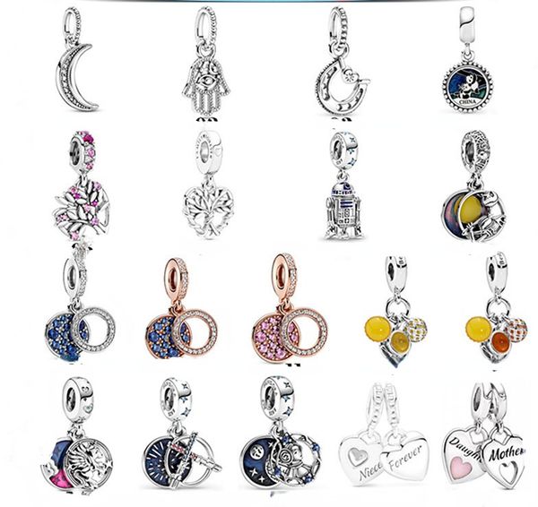 Ciondolo Pandora in argento sterling di alta qualità, oro rosa, nuova stella, principessa, spada laser, doppia perline pendenti, adatto per braccialetti femminili