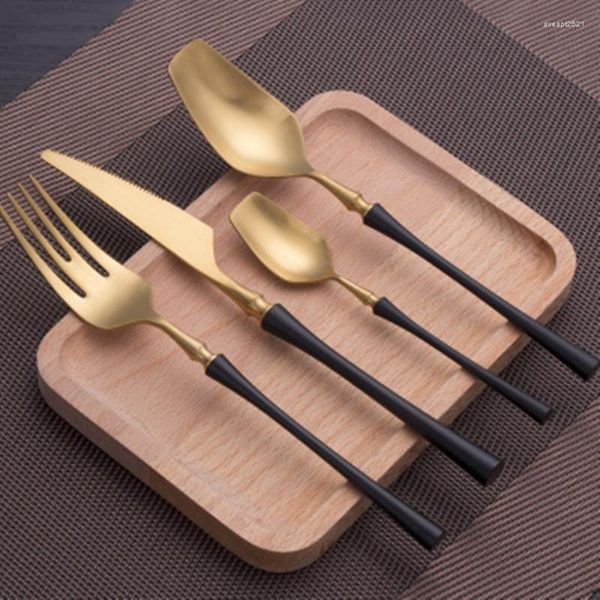 Dinnerware Define Black Handle Handd Head Forks Facas colheres Calhas de aço inoxidável Conjunto de tabela ocidental