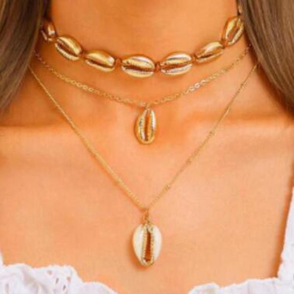 Anhänger Halsketten Bohemian Sommer Shell Halskette Für Frauen Gold Kette Chocker Einstellbare Strand Schmuck Zubehör B07303