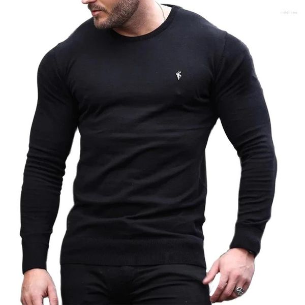 Camisetas masculinas Brand homens de manga longa tops de outono de malha de malha de bordado de lã de lã de qualidade superior homem moda casual