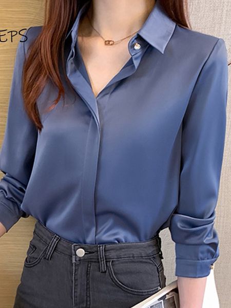 Damenblusen, Hemden, langärmelig, Satinblusen für Damen, Anzughemden, Damen, Büroarbeitskleidung, Tops, Blau, Schwarz, Grau, Damenkleidung, Bluse für Damen, 230306