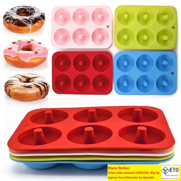 2021 DHL 4 Farben Silikon Donut Form Backform DIY Donuts 6 gitter Form Maker Antihaft Silikon Kuchen Form Gebäck backen Werkzeuge