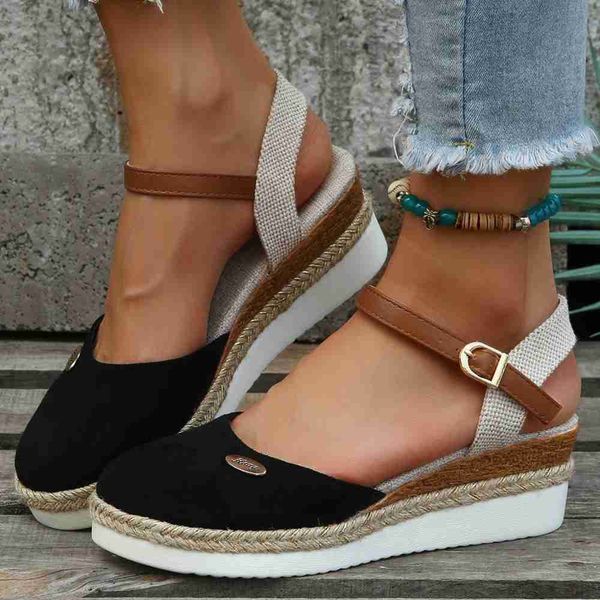 Sandalet 2023 Yaz Kadınlar Keten Düz 6cm Kama Sandalları Bohem El Yapımı Bayanlar Günlük rahat Espadrilles Platform Pompalar Ayakkabı Z0306