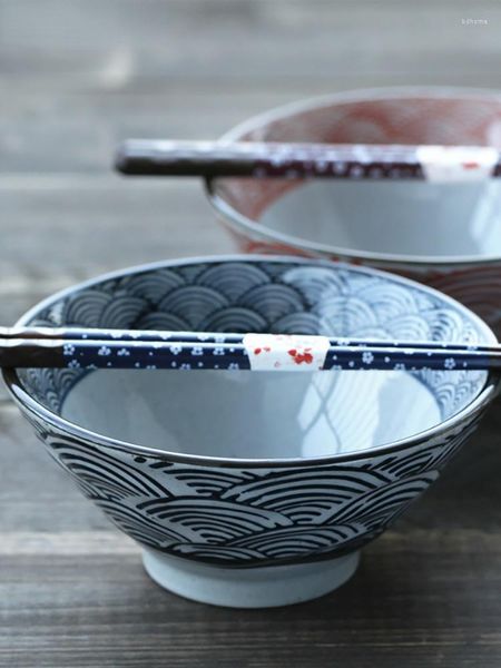 Ciotole Ciotola Di Zuppa Di Colore Sottosmalto Giapponese Stoviglie In Ceramica Retrò Dipinto A Mano In Ceramica Grezza Noodle Stoviglie Blu E Bianche