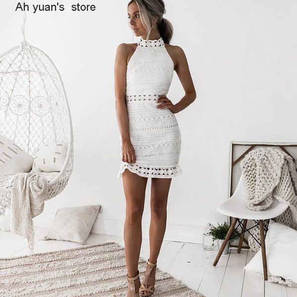 Lässige Kleider ah yuan sexy weiße spitzen nähte hohlout varty elegante Frauen kurze mini sommer kleidung für 2023