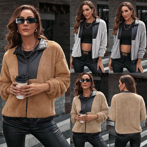 Feminino peles foux feminino casual casaco solto com zíper fêmea costura de plus size de tamanho longo de manga longa quente de inverno macio jaquetas peludas