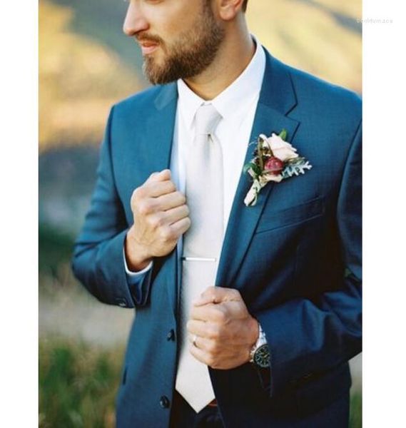 Ternos masculinos Designs Tuxedos Blue Men 2 peças (calça de jaqueta gravata) Personalize festas de casamento feitas no Groomsman