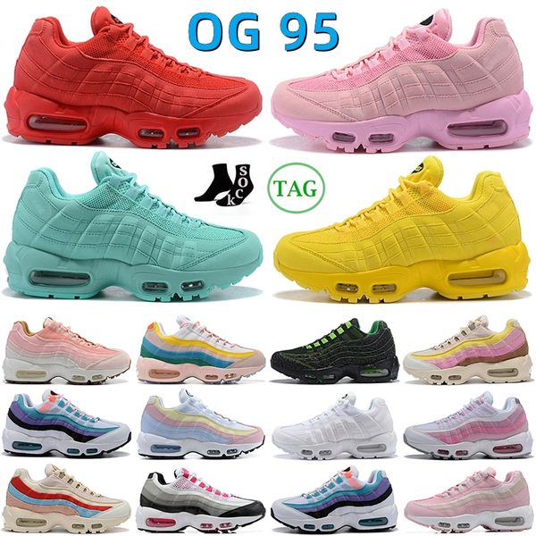 2023 OG 95 Tênis de corrida de grife Triple Pink White Gradient 95s Red Next Nature Rise Unity Ghost Pastel Yellow WMNS Cork Suede Aqua Cork Pink Womens Sport Tennis T2