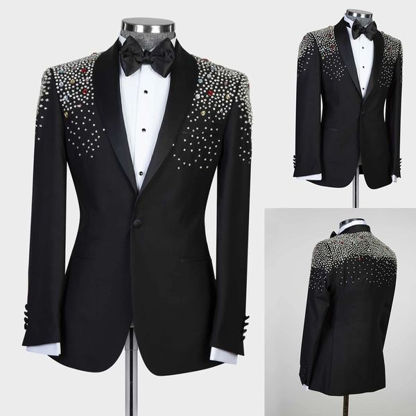 Хрустальные бисеровины мужчины свадебные смокинги Slim Fit Groom Wear Tasted Party Prom Prom Percover Business Jacket 2 куски