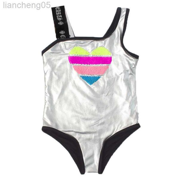 One-Pieces 2023 Herz Pailletten Baby Mädchen Einteiliger Badeanzug Kind Badeanzug 3-8 Jahre Mädchen Monokini Kinder Simming Anzug Kinder Bademode W0310