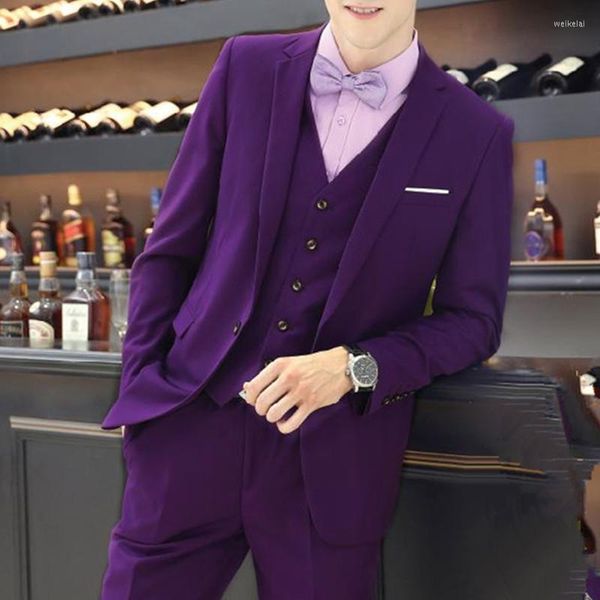 Abiti da uomo Fahsion Purple Groomsmen Tuxedo Men Suit For Prom Wedding Groom Blazer Casual Terno Masculino (Giacca Pantaloni Gilet)