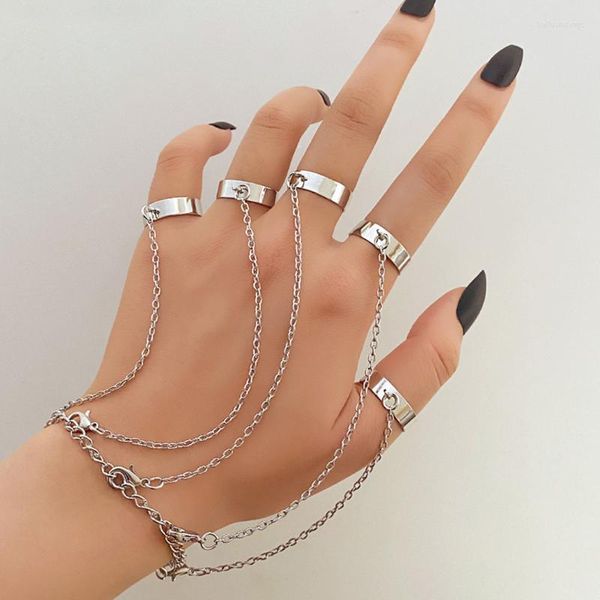 Charm Armbänder Punk Geometrische Silber Farbe Kette Handgelenk Armband Für Männer Ring Set Paar Mode Geometrie Hübsche Schmuck Geschenke