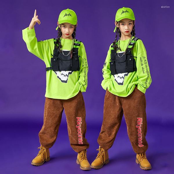 Vêtements de scène Hip Hop moderne vêtements de danse pour filles hauts verts pantalons amples garçons Street Jazz Performance vêtements enfants Rave BL7582