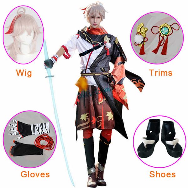 Costumi Anime Gioco Genshin Impact Kaedehara Kazuha Cosplay Vieni Carnevale di Halloween Samurai Vieni Parrucca Scarpe Z0301