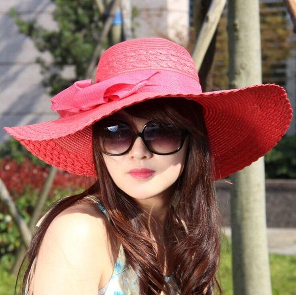 Широкие шляпы лето на открытом воздухе женщины повседневная соломенная шляпа для взрослых Big Beach Flower Bowknot Sunble Block Panama