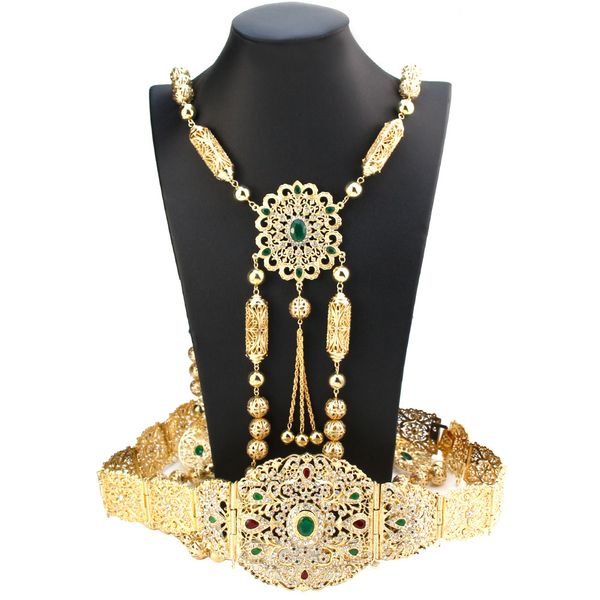 Correias da cintura Cintos do vestido de noiva Chaften Belt Chain Chain Desen Gold Color Argélia Marrocos Mulheres Jóias de Casamento Cristal Árabe Corrente 230306