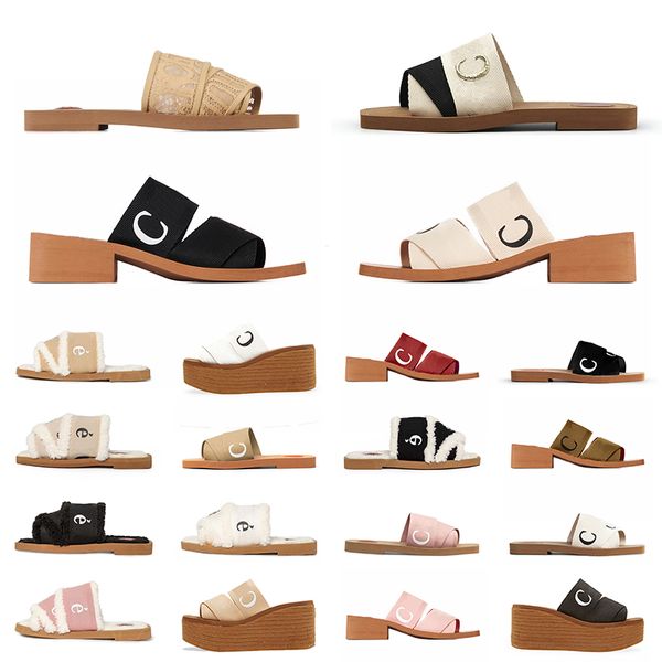 Donne intrecciate pannelli romani sandali legnosi stampano perle panoramica estate largo sandali piatti sandali designer di luxury sandalo