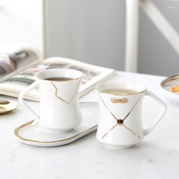 Tassen Weißgold Streifen Porzellan Kaffeetasse Tasse Tee Milch Keramik und kreativer Valentinstag Hochzeitsgeschenk Tropfen