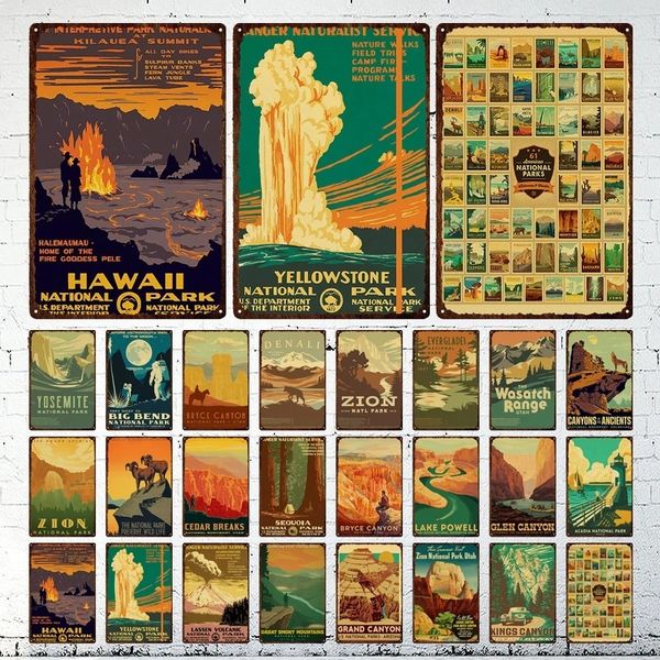 Vintage National Park Metal Teneke İşaretler Peyzaj Retro Posterler Sanat Film Demir Boyama Shabby Ev Oda Bar Dekor Salon Duvar Dekor Adam Mağara Dekor Boyutu 30x20cm W01