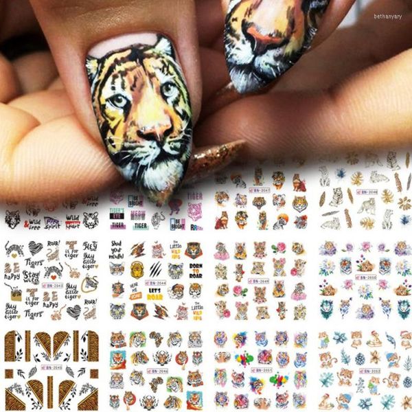 Adesivi per unghie 3 pz/lotto 12 Design Tigre Simbolo Unghie Acqua Decalcomanie 2023 Anno Feroce Animale Selvatico Leopardo Decorazione Manicure Sticker