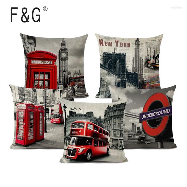 Travesseiro elegante capas de ônibus mundialmente famosa cidade decorativa travesseiros para sofá escritório fofo 18 algodão linho em casa Londres arremesso