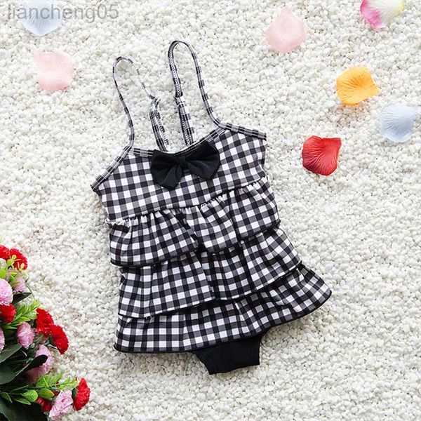 One-Pieces YinFengTing Neue Mädchen Nette Plaid Einteilige Badebekleidung Schwarz Kinder Badeanzug Kinder Badeanzug Schwimmen Urlaub Tragen 2023 W0310