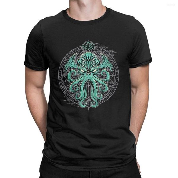 Camisetas masculinas Novidade Great Cthulhu Camisa masculina Round Cotton Cotton Lovecraft Horror Mythos Anime Manga curta Roupas impressas