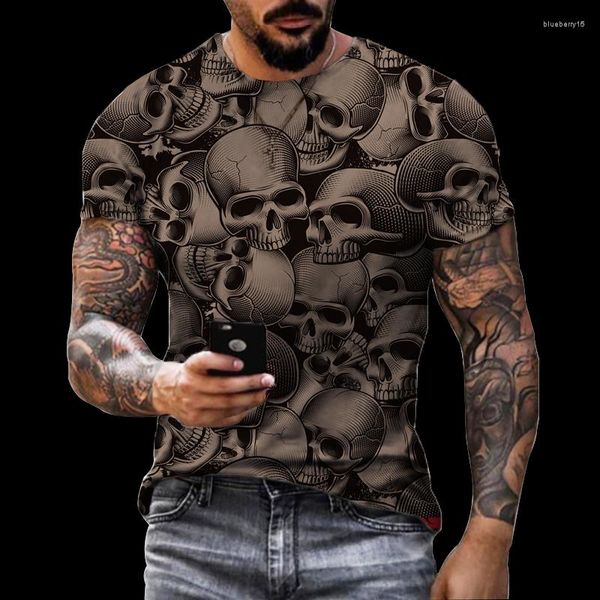 Men's T Shirts Skull Graphic for Men Tops CAMISETA HOMBRO ROPA ROPA RETO CAMISA MASCULINA VERANO