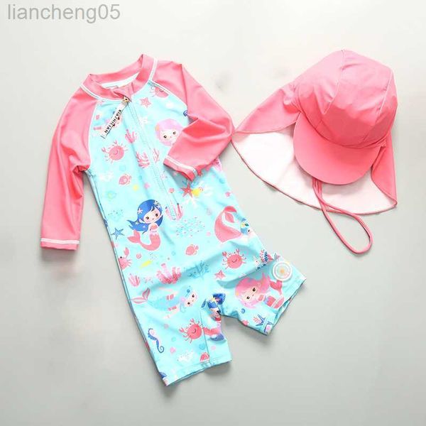 Costumi interi 2023 Sport Cartoon Baby Girl Costumi da bagno Manica lunga Tute da sub Spiaggia One Piece Costumi da bagno per bambini Costumi da bagno per bambini all'aperto W0310