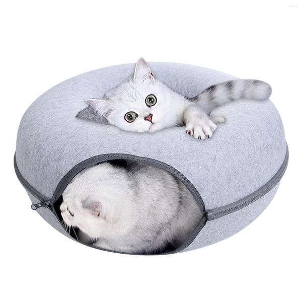 Katzenspielzeug Tunnelbett Abnehmbares rundes Filzrohr-Spielspielzeug mit Guckloch Neuartiges Donut-Haus für kleine Haustiere Kaninchen Kätzchen Welpen