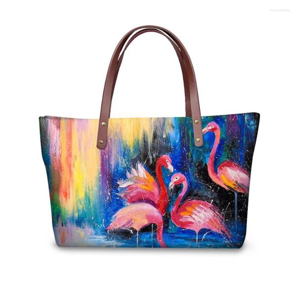 Abendtaschen HaoYun Damen Totes Handtasche Cartoon Tiermuster Mädchen Schulter Kunst Flamingos Malerei Große Kapazität Damen Geldbörse