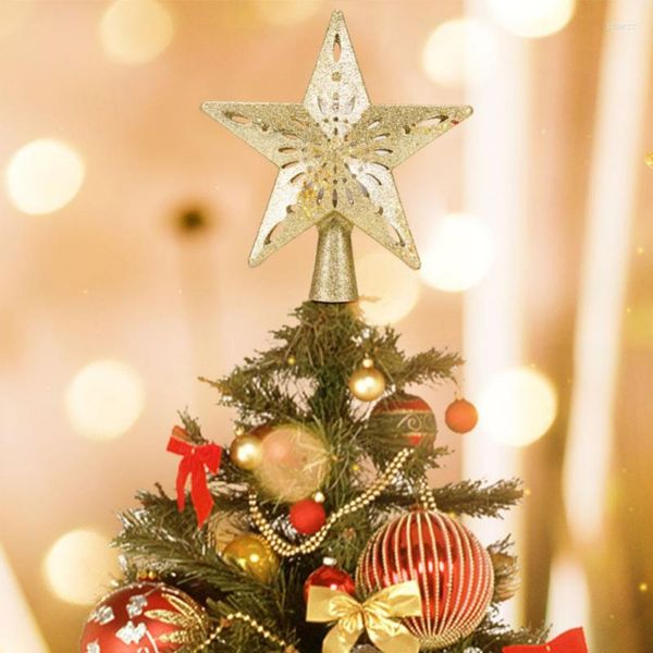 Decorazioni natalizie 3D Hollow Star Tree Topper illuminato scintillante con alberi di proiettore di fiocchi di neve rotanti Ornamento di Natale