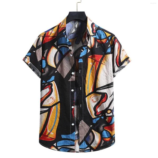 Мужские рубашки мужская рубашка хлопка с коротким рукавом повседневные стильные пуллеры Slim Fit 3D Print Camisa негабаритная