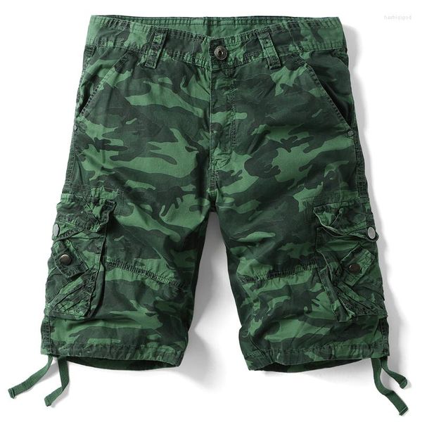 Shorts masculinos cargo de carga masculina de bolso de bolso de algodão de algodão esportivo de joelho de joelho de algodão de algodão