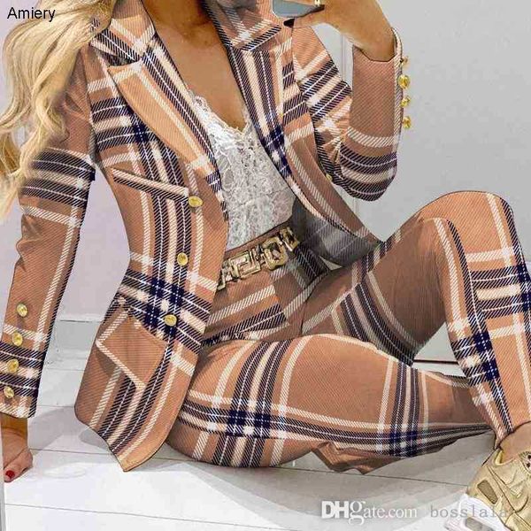 Tasarımcı Kadınlar Blazer Seti 2023 Moda Pantolon 2 PCS Suits Yüksek Kaliteli Giysiler Bayanlar Ofis Business Formal Coats Suits