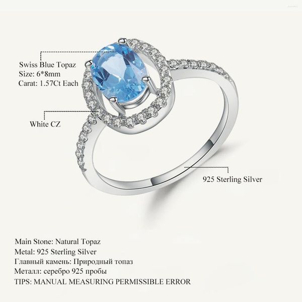 Anelli a grappolo Gem's Ballet 1.57Ct Vintage Natural Swiss Blue Topaz Anello di fidanzamento per le donne 925 Sterling Silver Finger Fine Jewelry