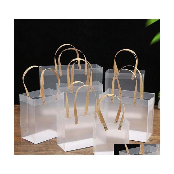 Bolsa de presente de bolsas claras com alças BK Bouquet PVC Festas Favors Bag for Wedding Birthdays Showers Festival Tream White de Dh8gh