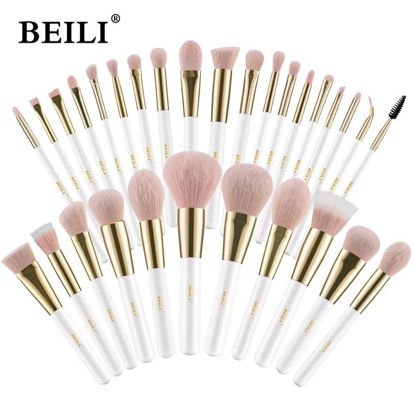 Инструменты макияжа Beili Pearl White Gold Профессиональный синтетический макияж Set Foundation Concealer Edgbrow Vegan Make Up Brates 230306