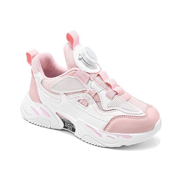 2023 Fashion Hotsale Sapatos infantis rosa cinza vermelho preto Verde Botão rotativa Botão de malha respirável Sapatos casuais colorido71