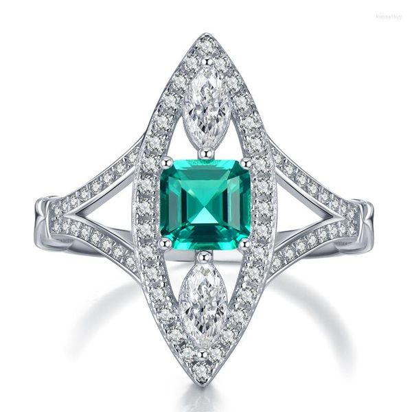 Anelli a grappolo Pagoda Tormalina verde intarsiata Taglio naturale 6 Bellissimo anello in argento 925 di lusso accattivante per le donne