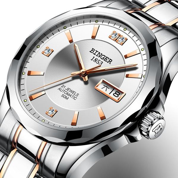 Нарученные часы Binger Japan Miyota Автоматические механические сапфировые мужские часы алмазные водонепроницаемые двойные календовые часы B8051-3