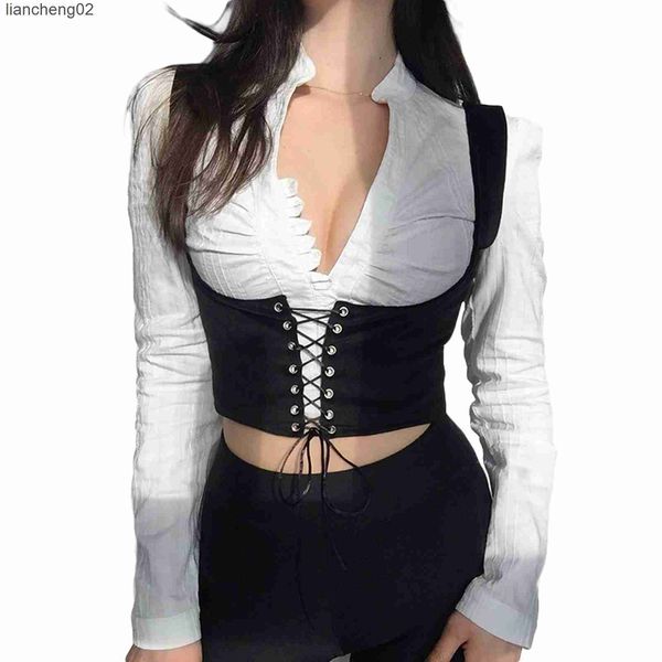 Magliette da donna tees cinghie da corde da donna cinghie gotiche punk bendage banda vintage corsetto vintage estetico per occhiello in pizzo su corsetti magri grunge goth cummerbunds w0306