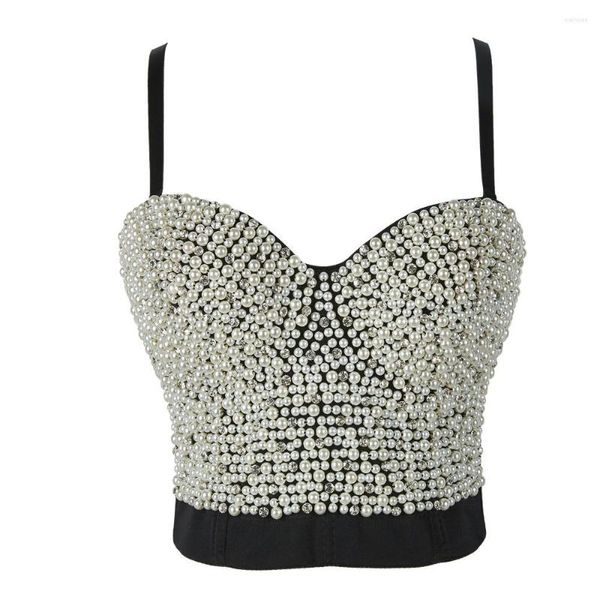 Tanques femininos 2023 Summer feita à mão Pearls Jewel Diamond Bralet Rhinestones Party Club Party Crop Crop Top Wedding Bralette Plus Size